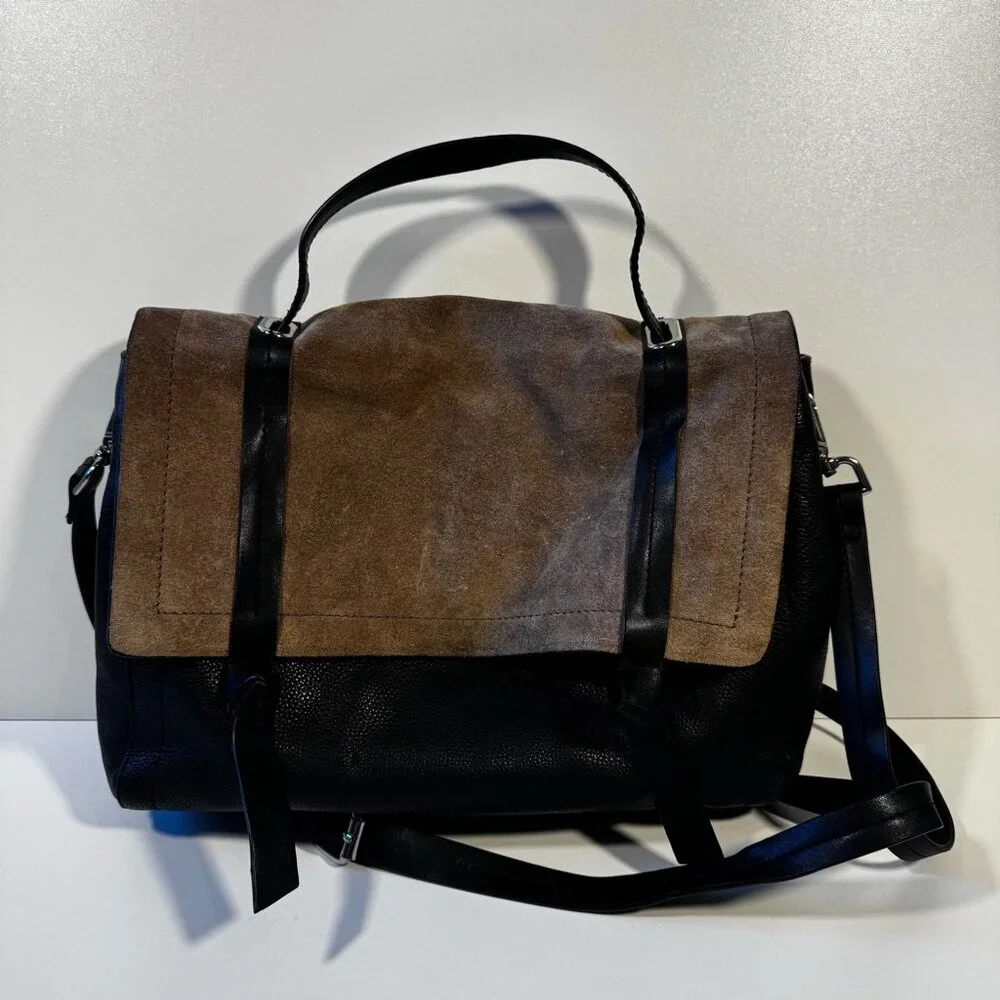 Zara Crossbody Satchel Suede Leather Taupe Black Women’s Minimalist Quiet Luxury